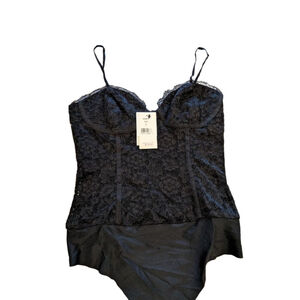 New Women's CAMI NYC Black Gwenneth Lace Bodysuit S Snap Closure Adj Straps